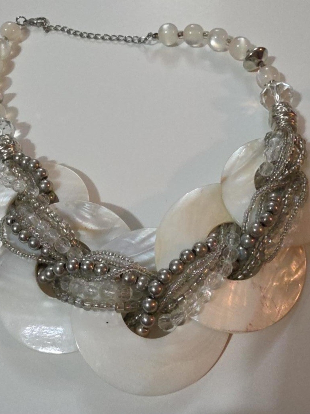 Mother of pearl shell disc Necklace multi strand Statement beaded layered chunky
